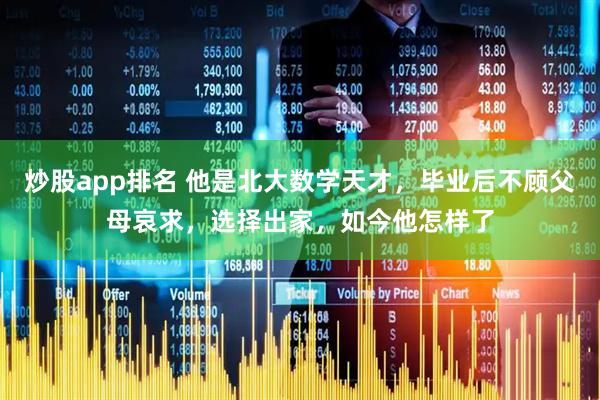 炒股app排名 他是北大数学天才，毕业后不顾父母哀求，选择出家，如今他怎样了